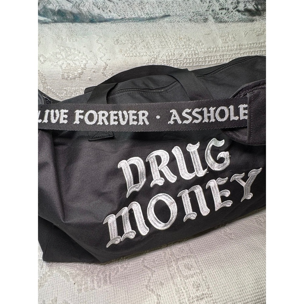 A$$holes Live Forever Dr*g Money Duffel Bag Black Lrg Streetwear Travel Gym NWOT